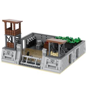 Base de défense militaire du champ de bataille de la Seconde Guerre mondiale, ruines militaires, tour de garde, armes de base, fournitures, ensembles de blocs de construction - Product Image 1