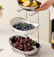 Corbeille à fruits en céramique à 2/3 niveaux avec support métallique, panier à fruits pour comptoir de cuisine, collations, noix, gâteaux, desserts