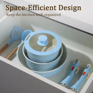 Lot de 17 ustensiles de cuisine antiadhésifs en alu avec poêle à sauce et poêle à frire couvercles en verre de silicone et poignées détachables - Product Image 5