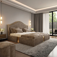 Lit King Size en Tissu Rembourré avec Rangement pour Hôtels - Ensemble de Meubles de Chambre à Coucher Modernes en Pin de Luxe