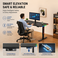 Bureau de travail ergonomique AOR, bureau de jeu intelligent à réglage électrique avec mémoire, table de jeu E-sports avec éclairage RGB Armor