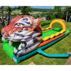 Toboggan aquatique <span class=keywords><strong>avec</strong></span> <span class=keywords><strong>piscine</strong></span> - Design tête de tigre - 10x2,5 mètres, toboggan gonflable tigre de la jungle, toboggan gonflable tête de tigre - Product Image 1