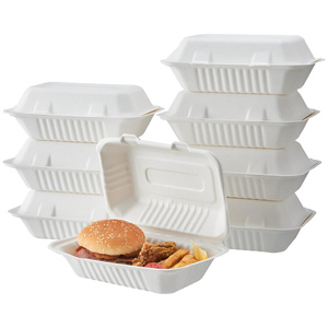 Custom Food Corn Starch Container Disposable Cornstarch Meal Packaging Biodegradable Plastic Clamshell Hinged <b>Box</b> Takeaway - Product Image 1