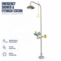 Station de douche et de lavage oculaire d'urgence en acier inoxydable, à poser au sol, avec plaque de pression pour lavage de sécurité