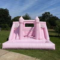 GMY Gonflables Rose pastel Maison gonflable avec toboggan et fosse à balles Gonflabile Tobogane Accessoires de terrain de jeu intérieur