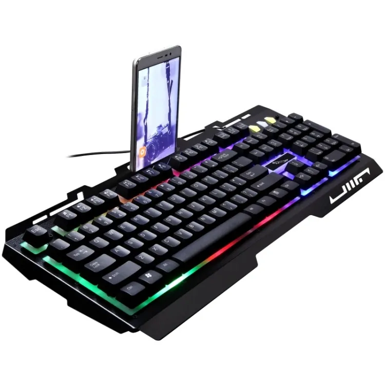 ZGB G700 104 Keys USB Wired Mechanical Feel RGB Backlight Metal Panel Suspension Gaming Keyboard with Phone Holder (black)