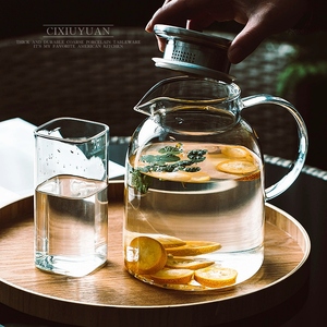 Cold Water Pitcher Glass With Lid Large Capacity Heat Resistant <b>Tea</b> Fruit <b>Infusion</b> Set Party Use - Product Image 3