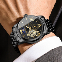 Montre chronographe automatique pour homme MOHDNE, boîtier en alliage de zinc, bracelet en acier inoxydable, résistance à l'eau 30M, style business
