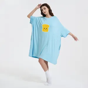 China Factory Summer Oversized Sleep Tee Bamboo Women Plus Sizes Nightgown Ladies Set Tshirt Dresses Kids Sleeping Sleep Wear