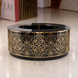 Barra de Bar Redonda Plegable Grande de Acero Inoxidable Dorado y Negro con Diseño Floral Art Deco y Tapa de Vidrio Templado Desmontable - Product Image 2