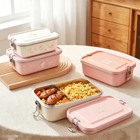 Isolierte Edelstahl-Lunchbox mit Clipverschluss-Deckel, 2 Fächer, Wiederverwendbar, BPA-frei, Thermische Bento-Box für Kinder, Büro und Camping
