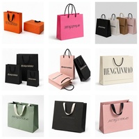 Sac shopping en papier de luxe avec votre propre logo, ruban et nœud pour emballage cadeau, impression personnalisée