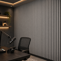 Panneau mural acoustique en lattes de bois gris WYRAX pour salle de podcast, feutre gris 3000x600x21mm, décoration murale insonorisante pour podcast