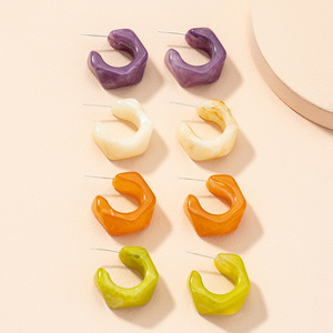 Wholesale Geometric <b>Hoop</b> <b>Earrings</b> Pendientes Vintafe Colorful Candy Acrylic S925 <b>Silver</b> Needle Resin Stud <b>Earrings</b> <b>for</b> <b>Women</b> - Product Image 2