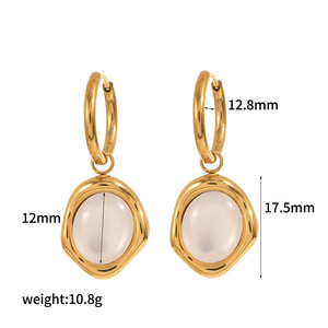 Geometric <b>Cat</b> Eye Stainless Steel Drop Earrings 18K Gold Bezel Setting Everyday Wear - Product Image 4