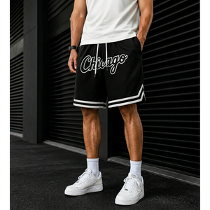 Pantalones Cortos de Béisbol para Hombre, Estilo Casual Urbano, Cintura Elástica con Cordón, Malla Transpirable de Secado Rápido, Rayas Finas, Logotipo Retro del Equipo - Product Image 1