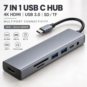 7 in 1 <b>USB</b> C <b>Hub</b> 4K <b>USB</b> 3.0 SD TF Card Reader 3.5mm Audio Type C Multiport Adapter for Laptop OEM Wholesale - Product Image 1