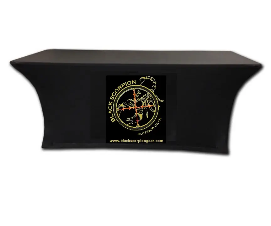 Tampa de mesa estampada em poliéster, 4ft 5ft 6ft 8ft, personalizada, esticável, fecho de logotipo, toalhas de mesa, corredor, mesa impressa