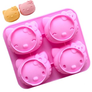 Molde de silicona para pastel con 4 cavidades en forma de cabeza de gato, herramienta para hornear en casa, molde para pastel de luna hecho a mano, molde para fondant. - Product Image 1