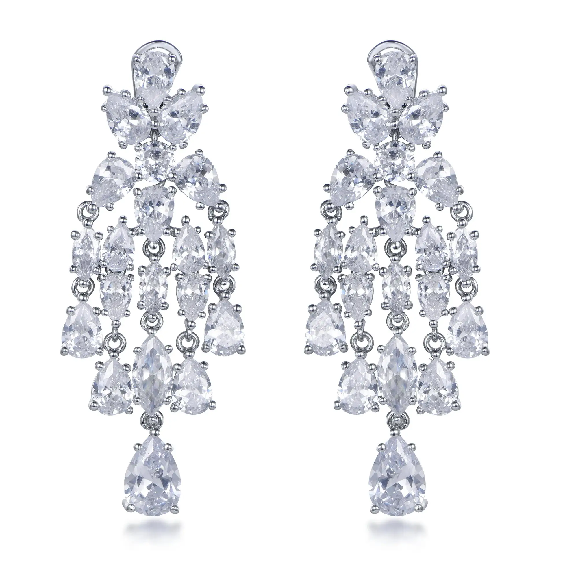 Kirin Luxe Bling Cubic Zirconia Boucles d'oreilles de mariée en argent 925 Boucles d'oreilles tendance