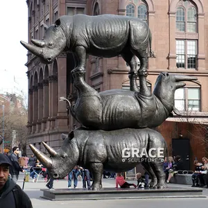새로운 디자인 실물 크기 청동 조각품 3 금관 악기 코뿔소 동상