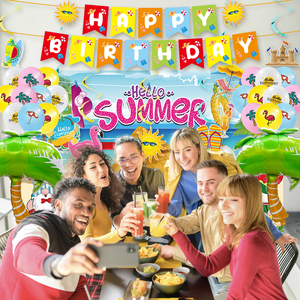 Set de Decoración Desechable de Lujo para Fiestas de Cumpleaños en la Playa o Piscina, con Pancarta de Papel y Adornos Colgantes - Product Image 2