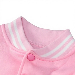 Chaqueta Varsity Rosa de Manga Larga con Cuello Camisero, Estilo Corto, Chaqueta para Mujer de Color Sólido con Cierre de Botones - Product Image 4