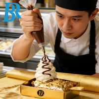 Boîtes en papier personnalisées avec logo doré pour glaces, bâtonnets glacés, emballage pour desserts au chocolat, support anti-goutte pour gâteaux, anti-fuite.