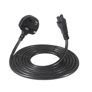 Pabrik Langsung H05VV-F 0.75MM2 Menyatu UK 3 Pin Plug Kabel Pengganti 250V 10A C5 Konektor Ac Kabel Daya untuk Laptop