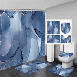 Wholesale <b>Black</b> Marble Vein Polyester <b>Shower</b> Curtain <b>Set</b> with Hooks Waterproof Modern Bathroom Decor Digital Print - Product Image 6