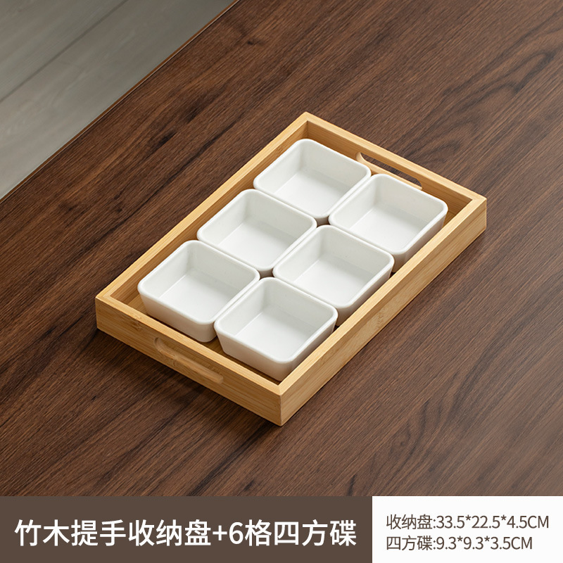 Original color handle tray [33*22*4] 6-compartment square dish