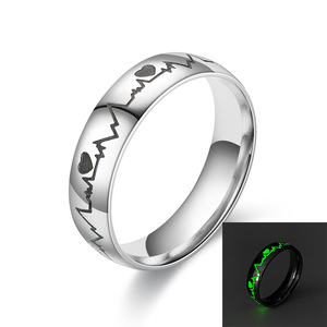 Cincin Detak Jantung Bercahaya Stainless Steel 2026, Cincin Pasangan ECG, Cincin Perhiasan Pasangan Fluoresen Sederhana dan Modis untuk Wanita dan Pria - Product Image 2
