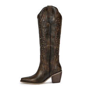 <span class=keywords><strong>Botas</strong></span> Vaqueras Occidentales para <span class=keywords><strong>Mujer</strong></span> WETKISS, <span class=keywords><strong>Botas</strong></span> Altas Bordadas con Punta Redonda, <span class=keywords><strong>Botas</strong></span> Vaqueras Largas con Tacón Grueso para el Verano - Product Image 2