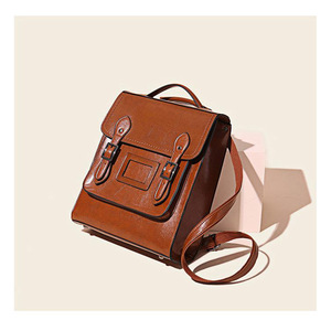 New Fashionable Genuine Leather Waterproof Women's <b>Backpack</b> Zipper Hasp Closure Casual Oil-Wax Cowhide <b>Simple</b> Retro Schoolbag - Product Image 1