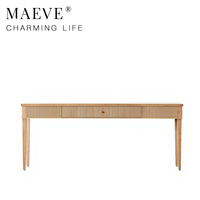 Console et buffet de salon modernes en bois massif avec 2 tiroirs, design cannelé minimaliste pour mobilier de villa et de maison