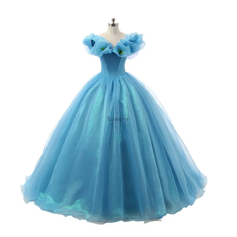 Women's Wedding Light Blue Princess Dress with Butterfly Sleeve for Women Costume Party Stage Long Dresses ecoparty