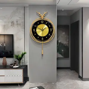 壁時計クリエイティブホーム装飾金属大理石フル銅鹿ヘッド