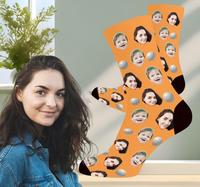 Chaussettes personnalisées avec portrait imprimé OEKO Tex100, cadeau amusant, chaussettes mi-hautes pour hommes et femmes, vente en gros, OEM, chaussettes personnalisées avec photo de visage