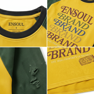 T-shirt estiva da <span class=keywords><strong>uomo</strong></span> personalizzata OEM con patchwork, maniche raglan lunghe, stampa grafica DTG, 100% cotone, oversize, streetwear, ecologica - Product Image 2