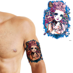 Medio brazo impermeable para <span class=keywords><strong>hombre</strong></span>, <span class=keywords><strong>manga</strong></span> de <span class=keywords><strong>tatuaje</strong></span> de transferencia de agua temporal, diseños coloridos de Calavera, pegatinas de <span class=keywords><strong>tatuaje</strong></span> al por mayor - Product Image 2