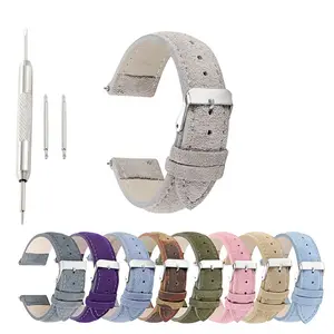 Colorful suede velvet effect genuine leather material purple 20mm to 22mm watch strap leather stainless steel color buckle
