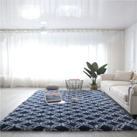 Tapis shaggy à motif géométrique en treillis, moelleux et antidérapant, à poils longs, pour salon, chambre et décoration intérieure
