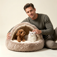 Coussin pour chat et chien en forme de coquille, résistant au lavage, chaud pour l'hiver, semi-fermé, pour toutes les saisons