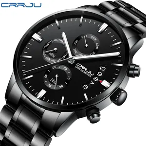 CRRJU 2222 새로운 도착 남성 방수 스포츠 손목 시계 밀라노 스트랩 크로노 그래프 석영 무거운 시계 패션 시계