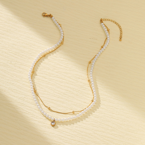 Phụ Nữ Ưa Thích Đồ Trang Sức Thép Không Gỉ Đính Cườm Zircon Quyến Rũ Hai Hai Lớp Vỏ Ngọc Trai Chuỗi Tuyên Bố Vòng Cổ Cho Món Quà - Product Image 3