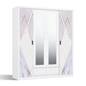 Armoire de chambre à coucher en acier imprimé avec portes coulissantes miroir et tiroirs inférieurs - Product Image 2