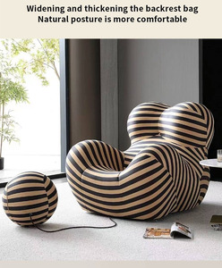 Fauteuil gonflable rayé avec dossier coussiné et pouf rond, canapé-lit contemporain pour salon, housse en tissu - Product Image 2