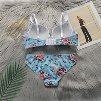 Ensemble de soutien-gorge à boutons dorsaux, ensemble 2 pièces imprimé floral, soutien-gorge et sous-vêtements, lingerie sexy pour femmes romantiques, soutien-gorge à armatures, pantalon triangle