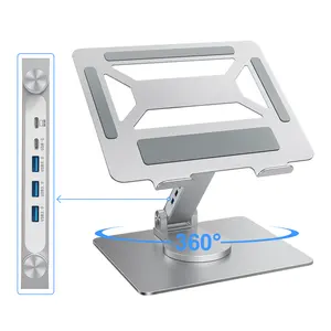 Soporte giratorio plegable para computadora portátil de 360 grados, soporte de aluminio ajustable portátil de escritorio para computadora portátil con concentrador USB