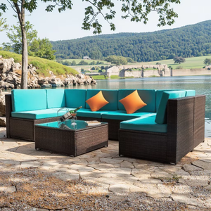 Vente en gros, ensemble de salle à manger d'extérieur avec <span class=keywords><strong>coussin</strong></span> épais pour patio, canapé sectionnel à cadre en aluminium tissé avec chaises pour le <span class=keywords><strong>jardin</strong></span> - Product Image 1